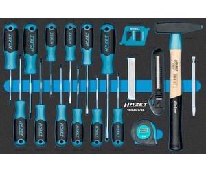 HAZET Jeu d'outils, 18 pièces 163-627/18, avec tournevis, outil de magnétisation, marteau de serrurier, mètre ruban, couteau universel et ajusteur de gicleur pour lave-glace'.