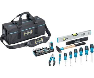 HAZET Pochette à outils universelle 191T-5/51, petite, 51 pièces, avec tournevis, pince, marteau, niveau à bulle, jeu d'embouts, sacoche avec poche intérieure zippée