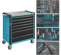 HAZET Servante d'atelier 179NXL-7-382, 7 tiroirs, avec 382 Outils, Plan de Travail en Acier Inoxydable, verrouillable, Protection des arêtes, roulettes à roulement à Billes et Fermeture Automatique