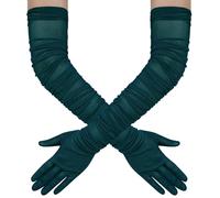 Hazhlko Gants de danse extensibles en tulle froncé pour femme - Super longs - Pour costume d'opéra et de danse des années 1920, paon, taille unique