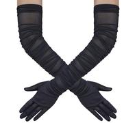 Hazhlko Gants de danse extensibles en tulle froncé pour femme - Super longs - Pour costume d'opéra et de danse des années 1920, bleu marine, taille unique