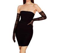 Hazhlko Gants de danse extensibles en tulle froncé pour femme - Super longs - Pour costume d'opéra et de danse des années 1920, noir, taille unique