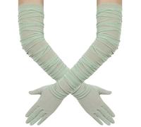 Hazhlko Gants de danse extensibles en tulle froncé pour femme - Super longs - Pour costume d'opéra et de danse des années 1920, sauge, taille unique