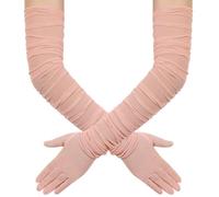 Hazhlko Gants de danse extensibles en tulle froncé pour femme - Super longs - Pour costume d'opéra et de danse des années 1920, rose poudré, taille unique