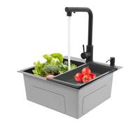 HazLope Évier Cuisine Noir 45x45 cm, Évier Inox avec Robinet Extractible 60 cm, Bac à Vaisselle avec Égouttoir et Distributeur Savon, Anti-bruit Anti-condensation pour Cuisine Moderne