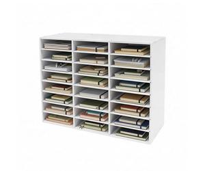 HazLope Organisateur littérature à 24 compartiments, étagère à papier, capacité de charge de 60 kg, plaque en PVC épais, séparateur amovible, 73 x 30 x 60 cm, blanc