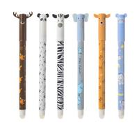 HAZMA 6 Pièces Animal Stylo Effacable, Stylos Gel, Stylo Effacable, Couleurs D'Encre Et Motifs De Corps Assortis, Pointe De 0.5 Mm (Élan, Panda, Zèbre, Éléphant, Cerf Sika, Singe)