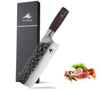 HAZMUSS Couteau Nakiri Forgé 17,8 cm en Acier Haute Teneur en Carbone, Couteau de Cuisine Ultra-Tranchant et Polyvalent avec Manche en Bois Mirabow pour Viande et Légumes