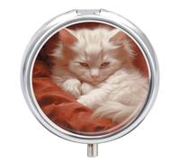 Hazy Cat - Pilulier de voyage à 3 compartiments - 3 fois par jour - Joli mini pilulier pour sac à main et poche - Boîte à médicaments portable en métal avec miroir - Récipient rond pour médicaments