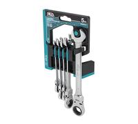 HB Coffret Clés à Cliquet 5 Pièces WGM003-G | 90 & 120 Dents | Tête Flexible 180° | Système Antidérapant Breveté | Tailles Métriques 8-17 mm | Support Compact | Fabriqué à Taïwan