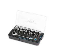 HB Coffret Douilles 38Pcs AGM025-G | Cliquet Passe-Partout Profil Bas 120 Dents Réversible | Douilles Antidérapantes Boulons Standard/Arrondis | Embouts Torx | Coffret EVA Compact | Fabriqué à Taïwan