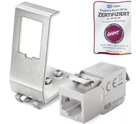 hb-digital 1 module Keystone CAT 6a RJ45 femelle STP 10 Gbit/s - sans outil LSA - avec 1 x 1 port 35 mm DIN Rail en métal adaptateur de rail DIN Keystone Ethernet LAN commutateur réseau
