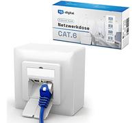 hb-digital 1 prise réseau CAT 6 pour CAT 8 et CAT 7, CAT 6A et CAT 6, avec 2 ports RJ45 | Prise de données universelle EIA/TIA 568A&B 8P8C Gigabit Ethernet RAL9003 blanc