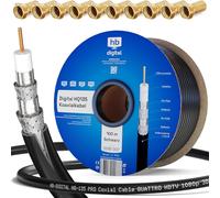 HB-DIGITAL 100m Câble Coaxial HQ-135 Câble d'Antenne 135dB Câble SAT 8K 4K UHD 4 Fois Blindé Pour les Systèmes DVB-S / S2 DVB-C / C2 DVB-T / T2 DAB+ Radio BK + 10 F-Plug GRATUIT