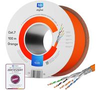HB-DIGITAL 100m Câble Réseau CAT 7 LAN Ethernet - Certifié GHMT - LSZH Sans Halogène AWG23 - Cable d'installation Blindé, 10Gbit max. 1000MHz S/FTP PiMF Cuivre Solide pour Switch, Internet - Orange