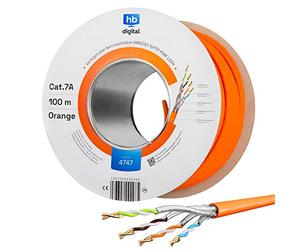 hb-digital 100m CAT.7a Câble réseau LAN Câble de pose AWG 23 Cuivre pur S/FTP PiMF LSZH Sans halogène RoHS-Compliant Câble d'installation Ethernet Câble de données PoE 10Gbit/s max. 1200MHz Orange