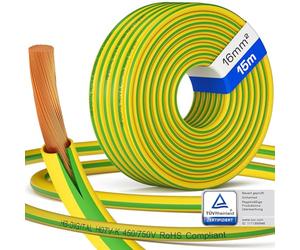 hb-digital 15m Câble de mise à la terre 16mm² H07V-K Fil de terre pour structure photovoltaïque Conducteur flexible en cuivre Conducteur unique Gaine en PVC pour installations PV Câble solaire