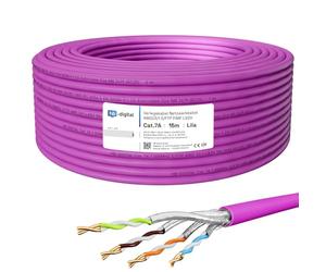 HB-DIGITAL 15m CAT.7a Câble réseau LAN Câble de pose AWG 23 Cuivre pur S/FTP PiMF LSZH Sans halogène RoHS-Compliant Câble d'installation Ethernet Câble de données PoE 10Gbit/s max. 1200MHz Violet