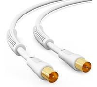 HB-DIGITAL 1m de câble d'antenne 8K UHD Câble d'antenne HDTV reliant le câble coaxial à la prise Câble coaxial plaqué or avec noyau de ferrite 2X DAB+ DVB-T/T2 DVB-C/C blanc