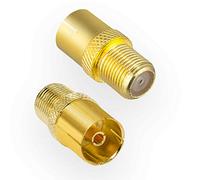 HB-Digital 1x Adaptateur d'antenne Sat : Prise F (Satellite DVB-S/S2 raccordement mâle) à Prise IEC (TV par câble DVB-C, raccordement terrestre DVB-T2 raccordement Femelle) connecteur TV coaxial doré