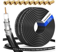 HB-DIGITAL 20m Câble Coaxial HQ-135 Câble d'Antenne 135dB Câble Sat 8K 4K UHD 4 Fois Blindé pour Les Systèmes DVB-S / S2 DVB-C / C2 DVB-T / T2 Dab+ Radio BK + 10 F-Plug Gratuit