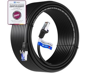 HB-DIGITAL 25m Cable Ethernet CAT6a Câble Réseau Extérieur Intérieur Connecteur RJ45 -Certifié GHMT- S/FTP PIMF 10Gbit/s AWG26 IP66 Résistant à la poussière/à l'eau/à l'huile/protégé contre UV -Noir