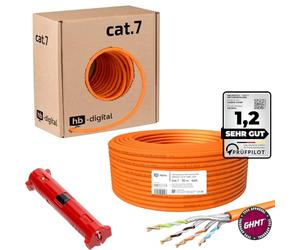 HB-DIGITAL 50 m Câble réseau LAN Cat 7 - En cuivre - Avec dénudeur (grand) S/FTP PIMF LSZH - Sans halogène - Conforme à la norme RoHS - Catégorie 7 AWG 23/1