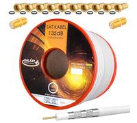 HB-DIGITAL 50m 135dB Câble coaxial SAT en cuivre pur PRO Câble d'antenne coaxial 5 fois blindé pour les systèmes DVB-S / S2 DVB-C et DVB-T BK + 10x connecteurs F plaqués or ET 2X connecteurs F Gratuit