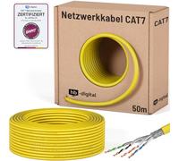 HB-DIGITAL 50m Câble Réseau CAT 7 LAN Ethernet - Certifié GHMT - LSZH Sans Halogène AWG23 - Cable d'installation Blindé, 10Gbit max. 1000MHz S/FTP PiMF Cuivre Solide pour Switch, Internet - Jaune