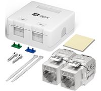 hb-digital Boîte de jonction 2 ports Keystone CAT 7 - Pour montage en saillie - Modules RJ45 blindés prémontés - Prise LAN pour Ethernet 10 Gigabit - Blanc