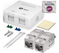 hb-digital Boîte de jonction Keystone à 2 ports CAT 6a - Prise réseau en saillie avec modules RJ45 blindés prémontés - Prise LAN pour Ethernet 10 Gigabit - Blanc