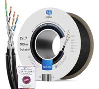 HB-DIGITAL Câble réseau extérieur CAT 7 de 100 m pour enfouissement direct S/FTP AWG23/1 en cuivre pur double gaine PVC + LLDPE UV résistant à l'eau PoE 10 Gbit/s Câble Ethernet pour extérieur - Noir