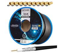 HB-Digital câble SAT coaxial 50m 135db noir + 10x connecteur F plaqué or | Câble d'antenne satellite CCS (acier-cuivre) blindé à 5 voies pour systèmes radio BK DVB-S/S2/T/T2 DAB +