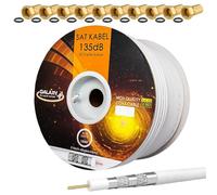 HB-DIGITAL Câble satellite coaxial - 135 dB - 100 m - En cuivre pur - 5 blindages - Pour installations DVB-S / S2 DVB-C et DVB-T BK + 10 fiches F plaquées or avec anneau en caoutchouc