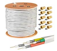 HB DIGITAL Câble Satellite Coaxial 4 en 1 Ultra HD 4K DVB-S/S2/C/T/T2 BK + 30 Fiches F Plaquées Or Gratuits (Quattro, Quad Câble) 50 m