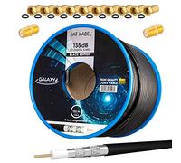 HB-DIGITAL Câble satellite coaxial 50 m 135 dB noir + 10 fiches F & 2 connecteurs F plaqués or | Câble d'antenne satellite CCS en acier cuivre blindé 5 voies pour installations DVB-S/S2 -C/C2 -T/T2