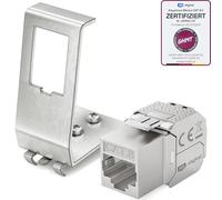 hb-digital Kit : 1 module Keystone RJ45 CAT.8 + 1 adaptateur de rail DIN Support Keystone en métal pour rail DIN standard 35 mm | RJ45 en acier inoxydable blindé LSA Montage Ethernet LAN commutateur