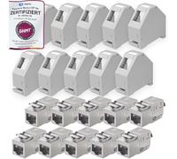 hb-digital Kit : 10 modules Keystone Cat.6a RJ45 + 10 adaptateurs de rail DIN Support Keystone pour rail DIN standard de 35 mm | RJ35 blindé sans outil Montage Ethernet LAN Réseau STP LSA