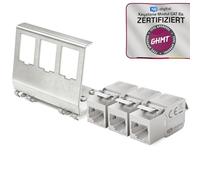 hb-digital Kit : 3 modules Keystone RJ45 CAT.6a + 1 adaptateur de rail DIN en métal pour rail DIN standard 35 mm | RJ45 jack blindé en acier inoxydable LSA montage Ethernet LAN commutateur réseau