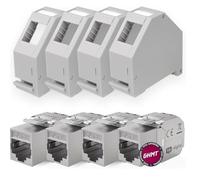 HB-DIGITAL Kit : 4 modules Keystone Cat.8.1 RJ45 + 4 adaptateurs de rail DIN Support Keystone pour rail DIN standard 35 mm | RJ35 blindé sans outil Montage Ethernet LAN Réseau STP LSA