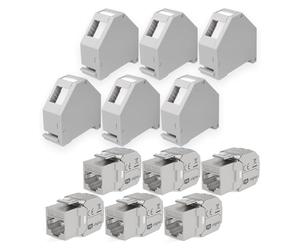 hb-digital Kit : 6 modules Keystone Cat.7 RJ45 + 6 adaptateurs de rail DIN Support Keystone pour rail DIN standard 35 mm | RJ45 blindé sans outil Montage Ethernet LAN Réseau STP LSA