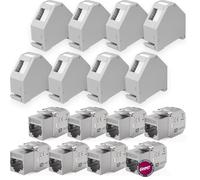 HB-DIGITAL Kit : 8 modules Keystone Cat.8.1 RJ45 + 8 adaptateurs de rail DIN Support Keystone pour rail DIN standard 35 mm | RJ35 blindé sans outil Montage Ethernet LAN Réseau STP LSA