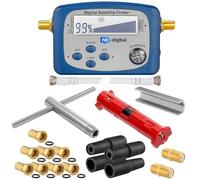 HB-Digital Kit d'installation satellite XXL : Pointeur satellite numérique avec boussole, dénudeur, clé de montage, aide au tournage, 8 fiches F plaquées or, 2 connecteurs + 4 douilles en caoutchouc