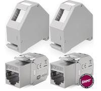 HB-DIGITAL Lot : 2 modules Keystone Cat.8.1 RJ45 + 2 adaptateurs de rail DIN Support Keystone pour rail DIN standard 35 mm | RJ35 blindé sans outil Montage Ethernet LAN Réseau STP LSA
