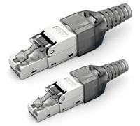 HB-DIGITAL Lot de 2 fiches réseau CAT 6a RJ45 pour câble de pose Ethernet LAN sans outil - Contacts plaqués or - Entièrement blindé - Connecteur STP 10 Gbit/s