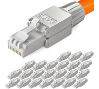 HB-DIGITAL Lot de 24 fiches réseau CAT 7 RJ45 pour câbles LAN rigides - Câble de pose Ethernet - Sans outil LSA - 10 Gbit/s AWG 22-24 entièrement blindé STP 50μ - Contacts plaqués or