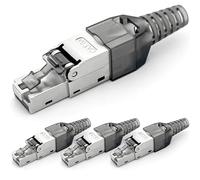 HB-DIGITAL Lot de 4 fiches réseau CAT 6a RJ45 pour câble de pose Ethernet LAN sans outil - Contacts plaqués or - Entièrement blindé - Connecteur STP 10 Gbit/s