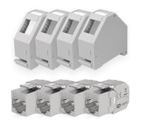 hb-digital Lot de 4 modules Keystone Cat.7 RJ45 + 4 adaptateurs de rail Keystone pour rail de 35 mm standard | RJ45 Jack blindé sans outil Montage Ethernet LAN réseau STP LSA