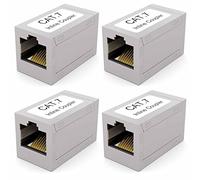 HB-DIGITAL Lot de 4 rallonges RJ45 LAN CAT 7 Ethernet pour câble réseau, câble patch, adaptateur jusqu'à 10 Gigabit, double prise blindée