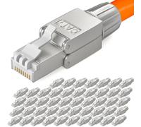 HB-DIGITAL Lot de 48 fiches réseau CAT 7 RJ45 pour câbles LAN rigides - Câble de pose Ethernet - Sans outil LSA - 10 Gbit/s AWG 22-24 entièrement blindé STP 50μ - Contacts plaqués or